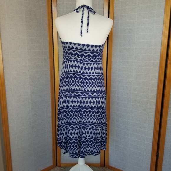 Skye Demi Bandeau Dress Size Large Built-in Bra Stretch Knit Halter Tie Indigo - Picture 4 of 11